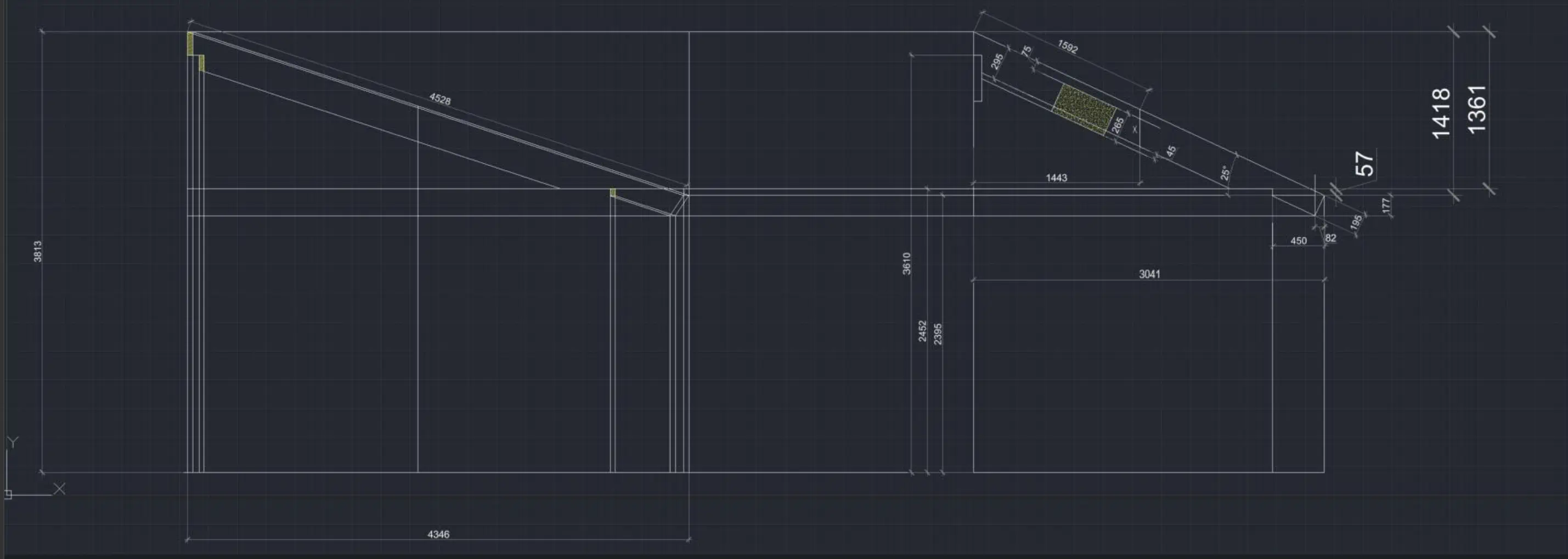 AutoCAD-opstalt med konstruktion og hovedmål – tegning 1 af 5