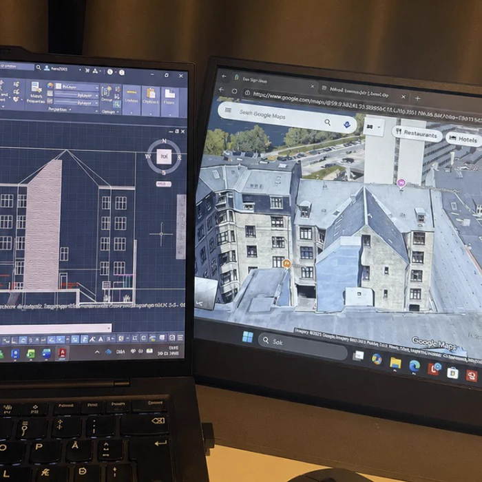 Sammenhold af facade, eksisterende forhold og kortgrundlag